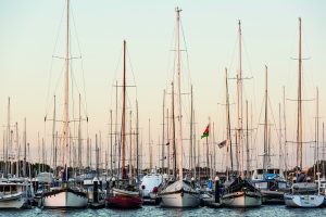 Newcastle Harbour boats lined up at twolight